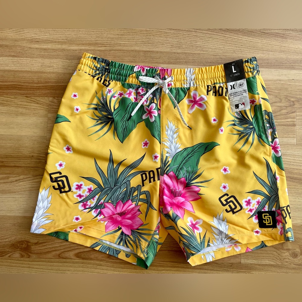 San Diego SD Padres Gold Yellow Hurley x '47 Cannonball Tropics Swim Shorts
